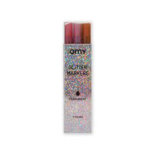 OMY Glitter Marker Set, 9 permanente Glitzerstifte in holografischer Verpackung, ideal für Bastelprojekte