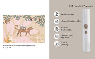 Bild mit den technischen Detail der Schreibtischunterlage Dschungel sorbet, pink