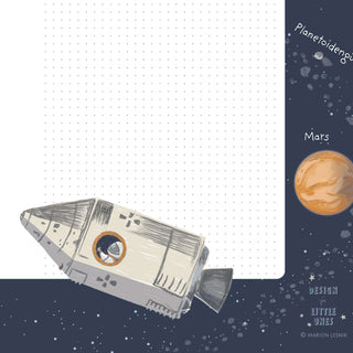Illustrierter Wochenplaner mit einem Astronautenthema, mit einem Raumschiff und Elementen des Sonnensystems, entworfen für Kinder.