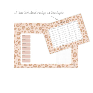 Leomuster Set: Schreibtischunterlage und Wochenplaner mit Stundenplan, Notiz- und Aufgabenbereiche, optimal für Zeitmanagement.
