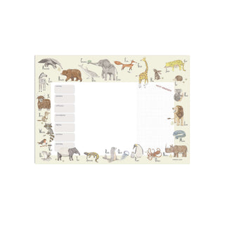 Papierblock Unterlage/Wochenplaner "Tier ABC" mit Tierillustrationen zu jedem Buchstaben, Rasterbereich, und Wochentagen zur Planung.