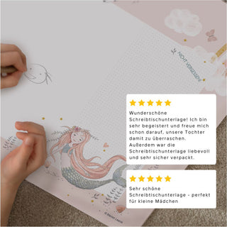 Papierblock Unterlage/Wochenplaner "Mermaid" mit Meerjungfrau, Einhorn, Pastelltönen, kindlichem Design, Platz für Notizen. Es sind zwei Kundenbewertungen angezeigt.