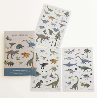 Mega Dino-Sticker Set mit transparenten Aufklebern, darunter T-Rex und Triceratops, perfekt für Urzeit-Dekorationen.